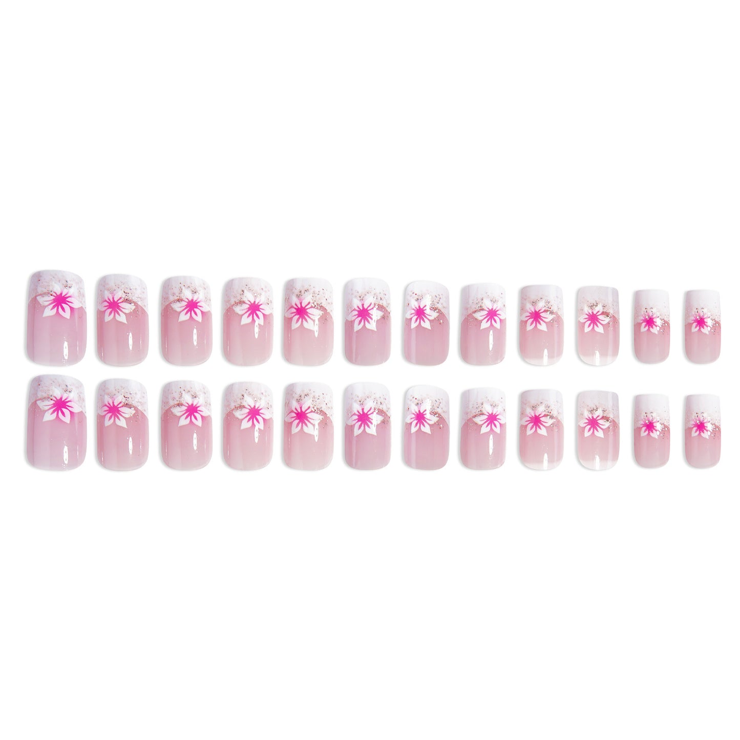 ZZ6002 European and American square French flash rose pink petal nail art sweet ins style