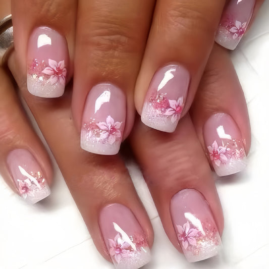 ZZ6002 European and American square French flash rose pink petal nail art sweet ins style