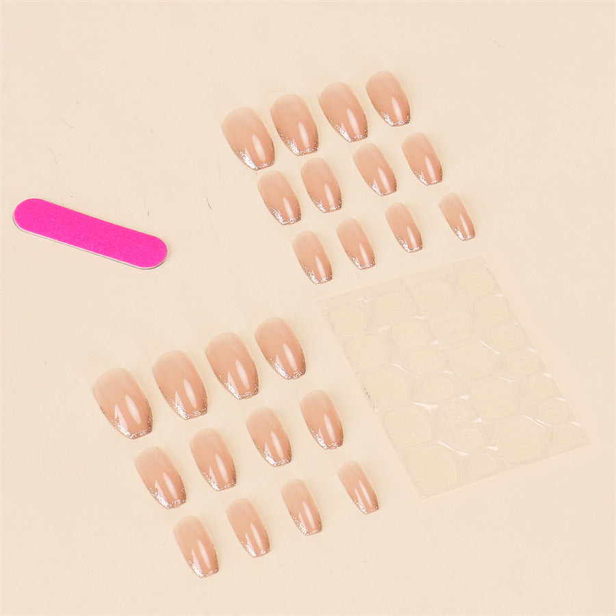 ZZ-211 European and American short nude glitter wearable nail tips light luxury style 24 pieces