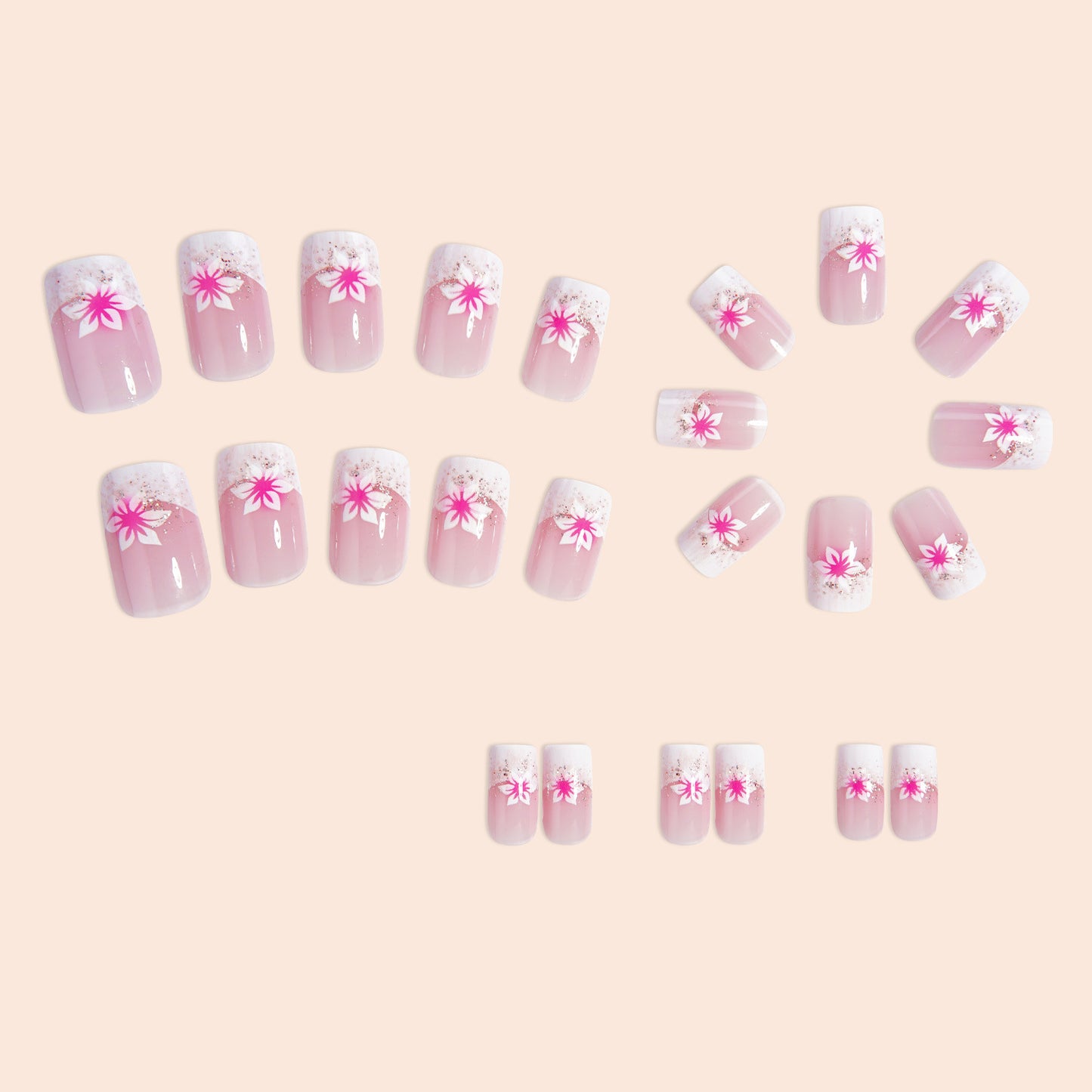 ZZ6002 European and American square French flash rose pink petal nail art sweet ins style