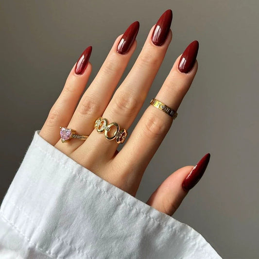 A1-6001 Almond wine red glossy detachable wearable nail stickers 24 pieces