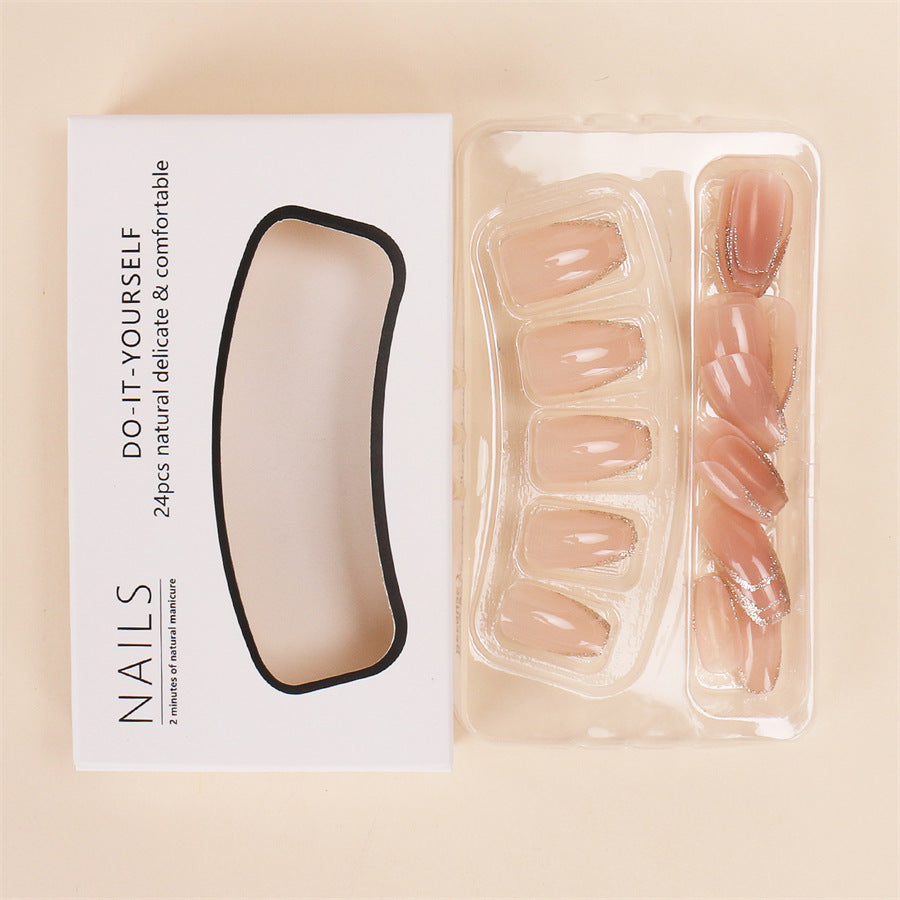 ZZ-211 European and American short nude glitter wearable nail tips light luxury style 24 pieces